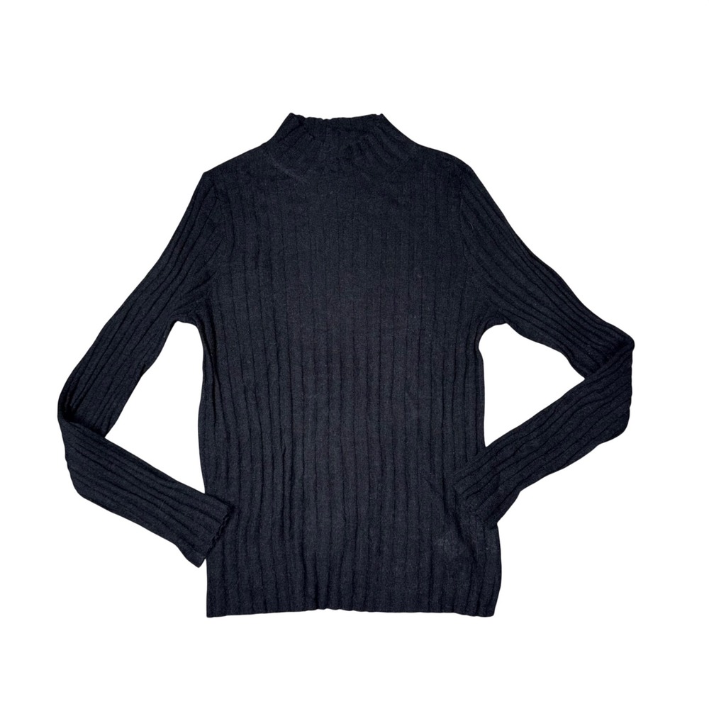 Madewell Mock Neck Sweater Women Large Black Excellent Ribbed Alpaca Blend Knit
